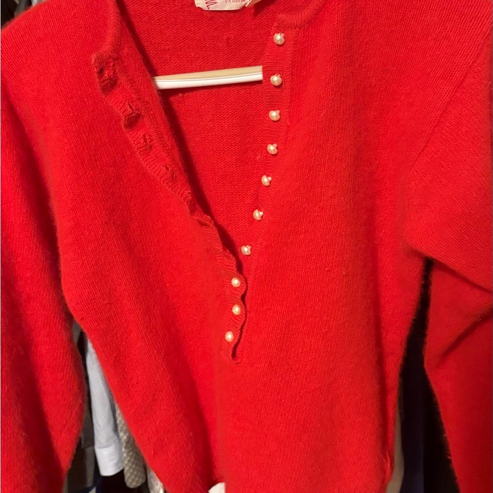 Mariposa Vibrant Red Cardigan with Pearl Details